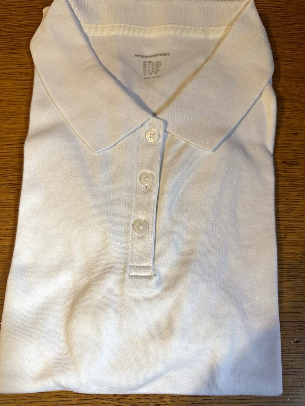 Amazon Essentials Boys White Short Sleeve Collared Polo Shirt 2XL Uniform
